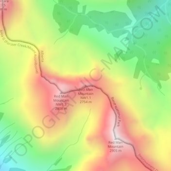 Red Man Mountain NW1.1 topographic map, elevation, terrain