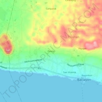 Pisong topographic map, elevation, terrain