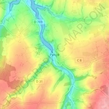 Penzé topographic map, elevation, terrain