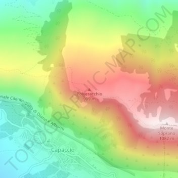 Polveracchio topographic map, elevation, terrain