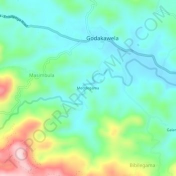 Meddegama topographic map, elevation, terrain