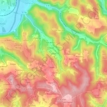 Souillac topographic map, elevation, terrain