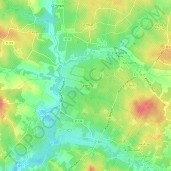 Le Vert topographic map, elevation, terrain
