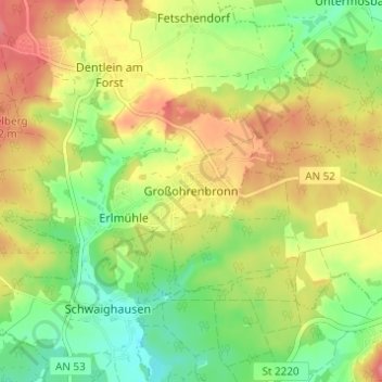 Großohrenbronn topographic map, elevation, terrain