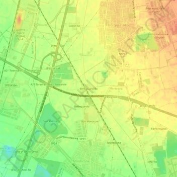 Belleguardello topographic map, elevation, terrain