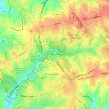 Reynolda Village topographic map, elevation, terrain