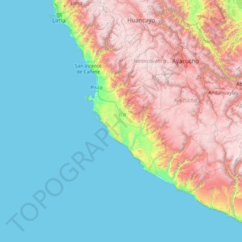 Province of Ica topographic map, elevation, terrain