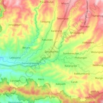 Selomerto topographic map, elevation, terrain
