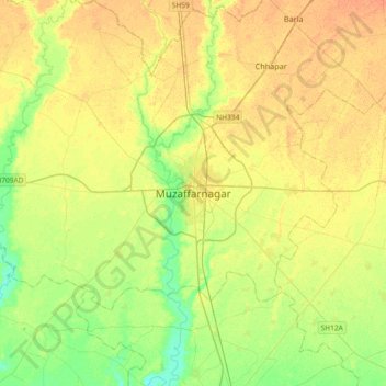 Muzaffarnagar topographic map, elevation, terrain