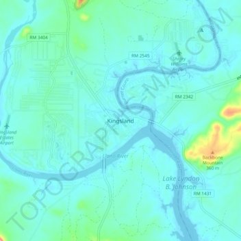 Kingsland topographic map, elevation, terrain