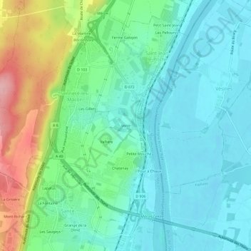 Verre topographic map, elevation, terrain