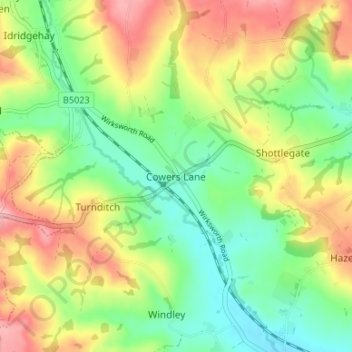 Cowers Lane topographic map, elevation, terrain