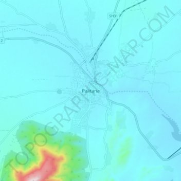 Palitana topographic map, elevation, terrain
