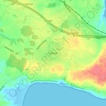 Dybbøl topographic map, elevation, terrain