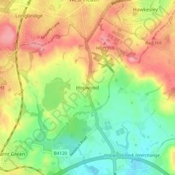 Hopwood topographic map, elevation, terrain