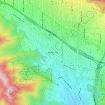 Verdugo City topographic map, elevation, terrain
