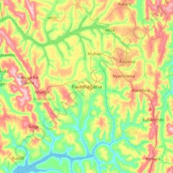 Rwamagana topographic map, elevation, terrain