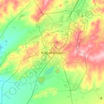 Karaganda topographic map, elevation, terrain