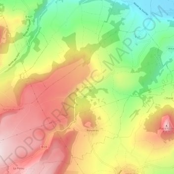 Tourzel topographic map, elevation, terrain