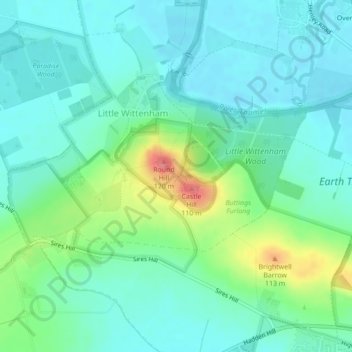 Wittenham Clumps topographic map, elevation, terrain