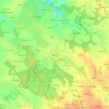 Kergongar topographic map, elevation, terrain