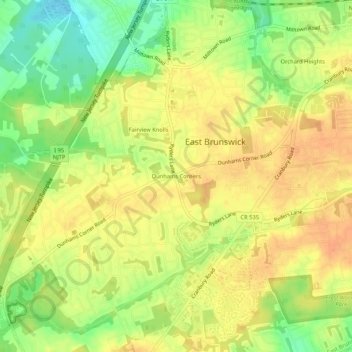 Dunhams Corners topographic map, elevation, terrain