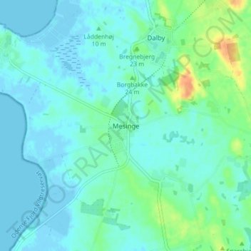 Mesinge topographic map, elevation, terrain