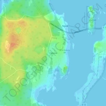 Obbola topographic map, elevation, terrain