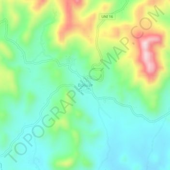 Bolívar topographic map, elevation, terrain