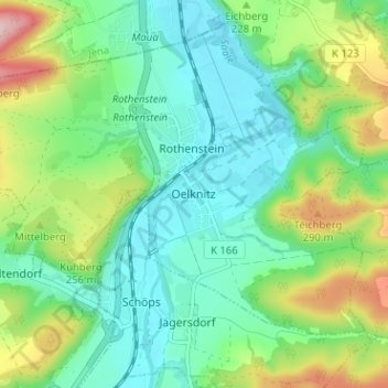 Oelknitz topographic map, elevation, terrain