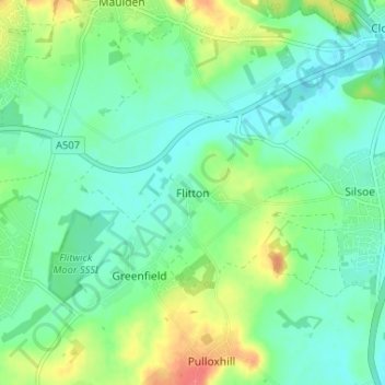 Flitton topographic map, elevation, terrain
