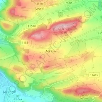 Málkov topographic map, elevation, terrain