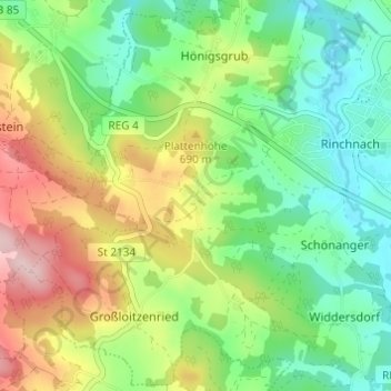 Kandlbach topographic map, elevation, terrain
