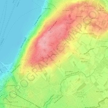 Chougny topographic map, elevation, terrain