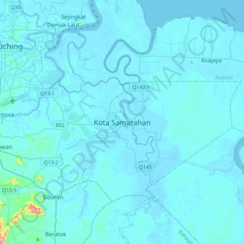 Kota Samarahan topographic map, elevation, terrain