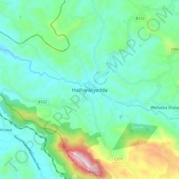 Hatharaliyadda topographic map, elevation, terrain
