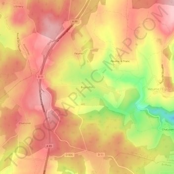 Buzaudon topographic map, elevation, terrain