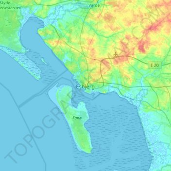Esbjerg topographic map, elevation, terrain