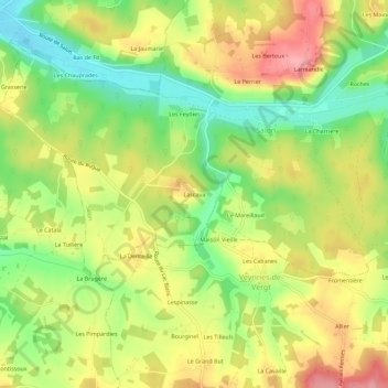 Lascaux topographic map, elevation, terrain