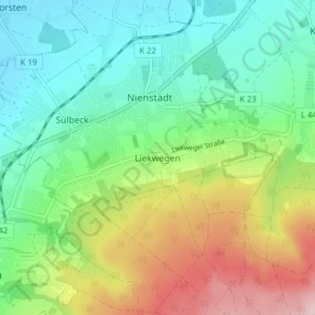Liekwegen topographic map, elevation, terrain