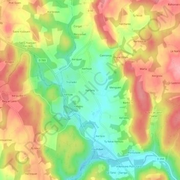Kerfany topographic map, elevation, terrain