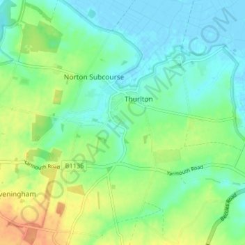 Thurlton Links topographic map, elevation, terrain