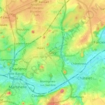 Gilly topographic map, elevation, terrain
