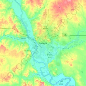 Bismarck topographic map, elevation, terrain