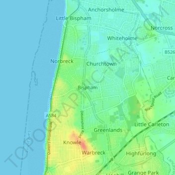 Bispham topographic map, elevation, terrain