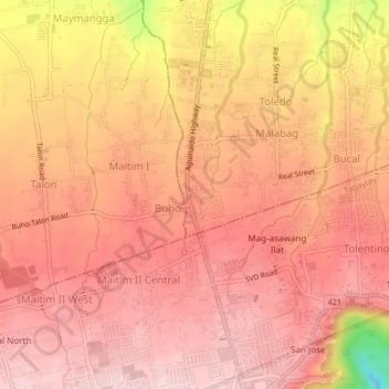 Buho topographic map, elevation, terrain