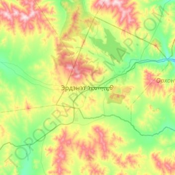 Erdenet topographic map, elevation, terrain