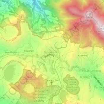 Dieng Kulon topographic map, elevation, terrain