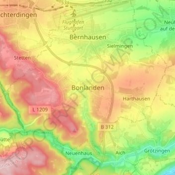 Bonlanden topographic map, elevation, terrain