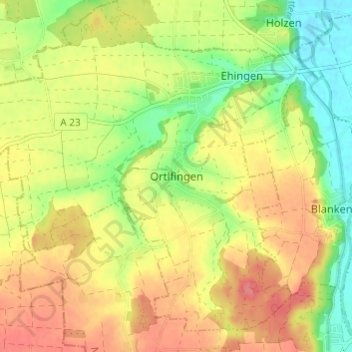 Ortlfingen topographic map, elevation, terrain